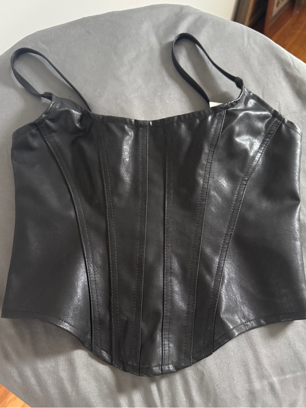 Black Faux Leather Corset-Style Camisole